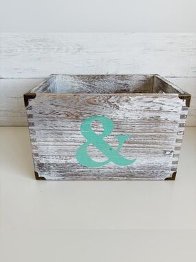 Rustic Distressed Whitewashed Wooden Crate “Ampersand” Symbol in Turquoise
